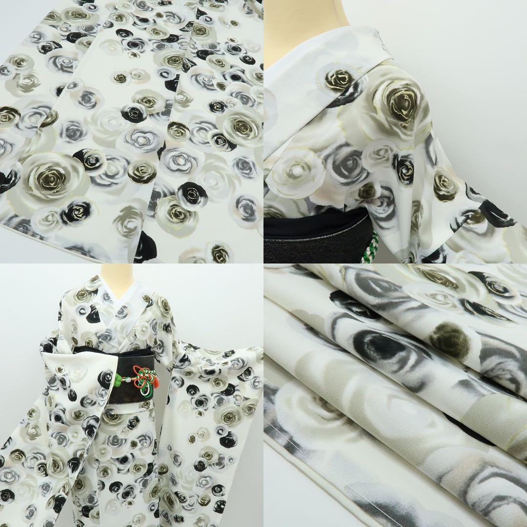 新品 洗える着物 仕付け糸付き 薔薇 トールサイズ 振袖 着物 A2236