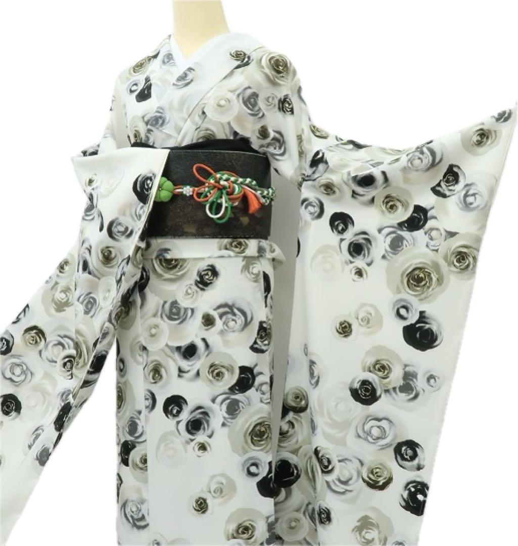 新品 洗える着物 仕付け糸付き 薔薇 トールサイズ 振袖 着物 A2236