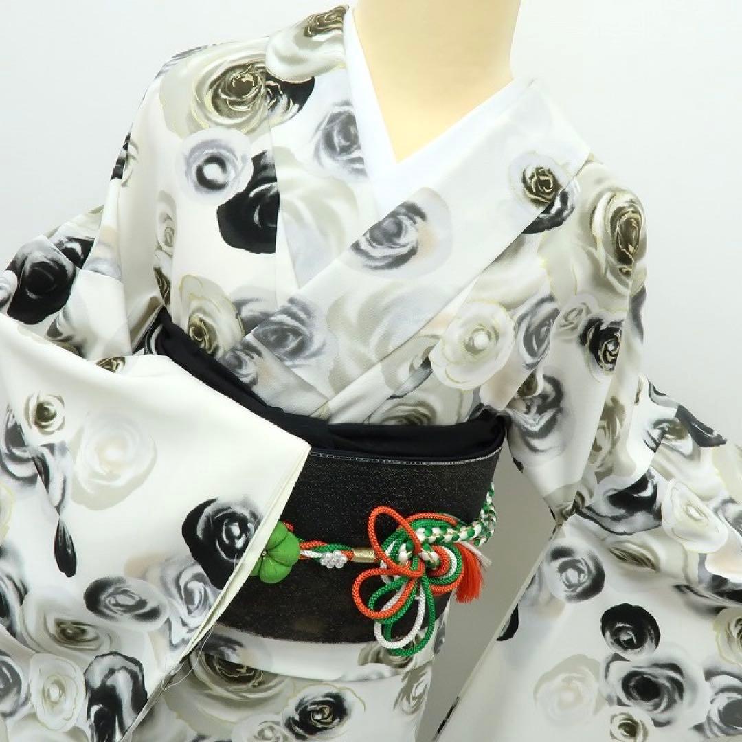 新品 洗える着物 仕付け糸付き 薔薇 トールサイズ 振袖 着物 A2236
