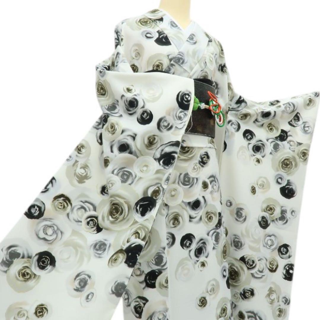 新品 洗える着物 仕付け糸付き 薔薇 トールサイズ 振袖 着物 A2236