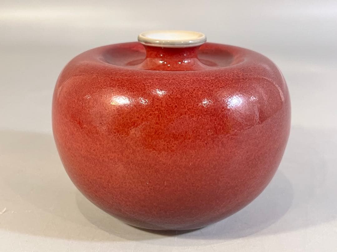 清時代 康熙年製 豆紅釉苹果尊・時代物・古陶磁・古賞物・旧家買出品
