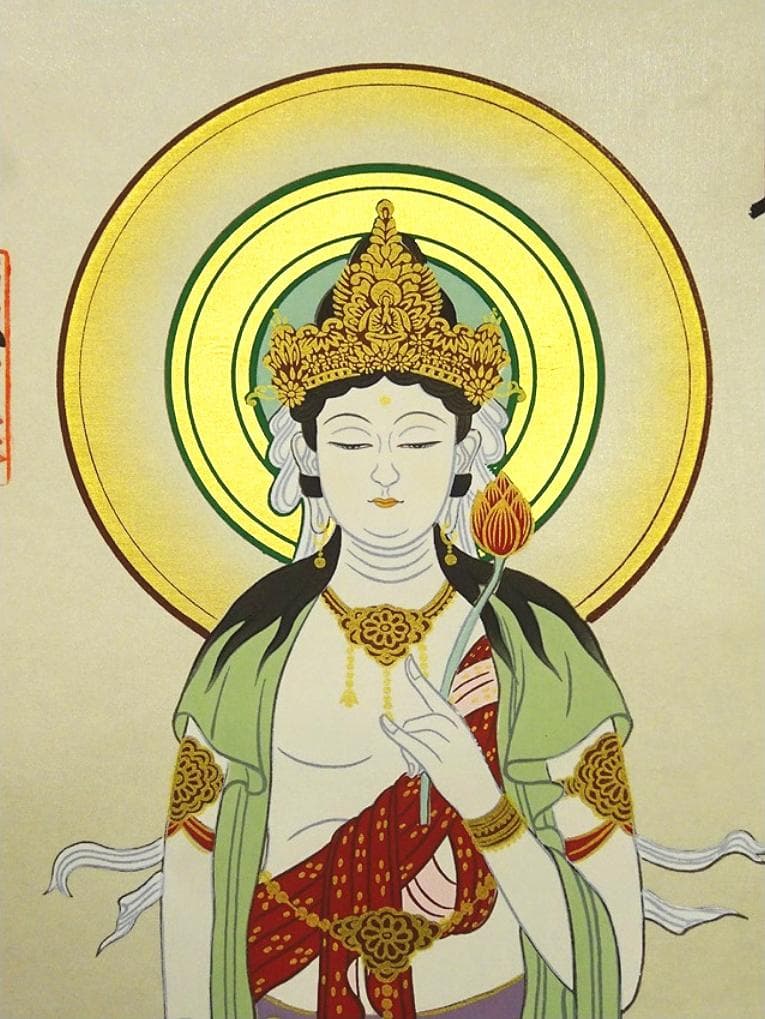 掛軸『西国三十三箇所霊場御朱印 観音菩薩』仏画 絹本 箱無 掛け軸 x10276