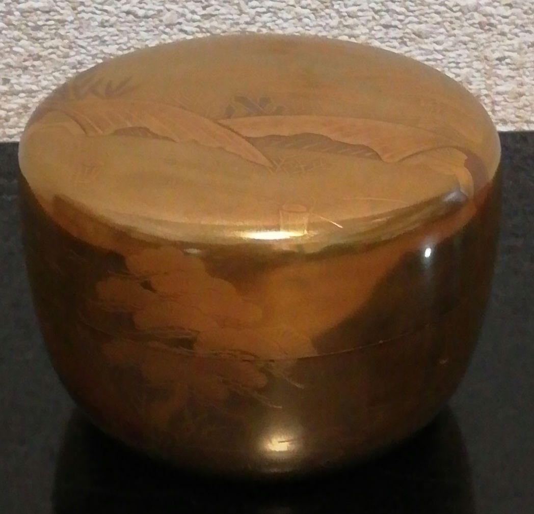 章作　蒔絵　塩釜　平棗　共箱　茶道具