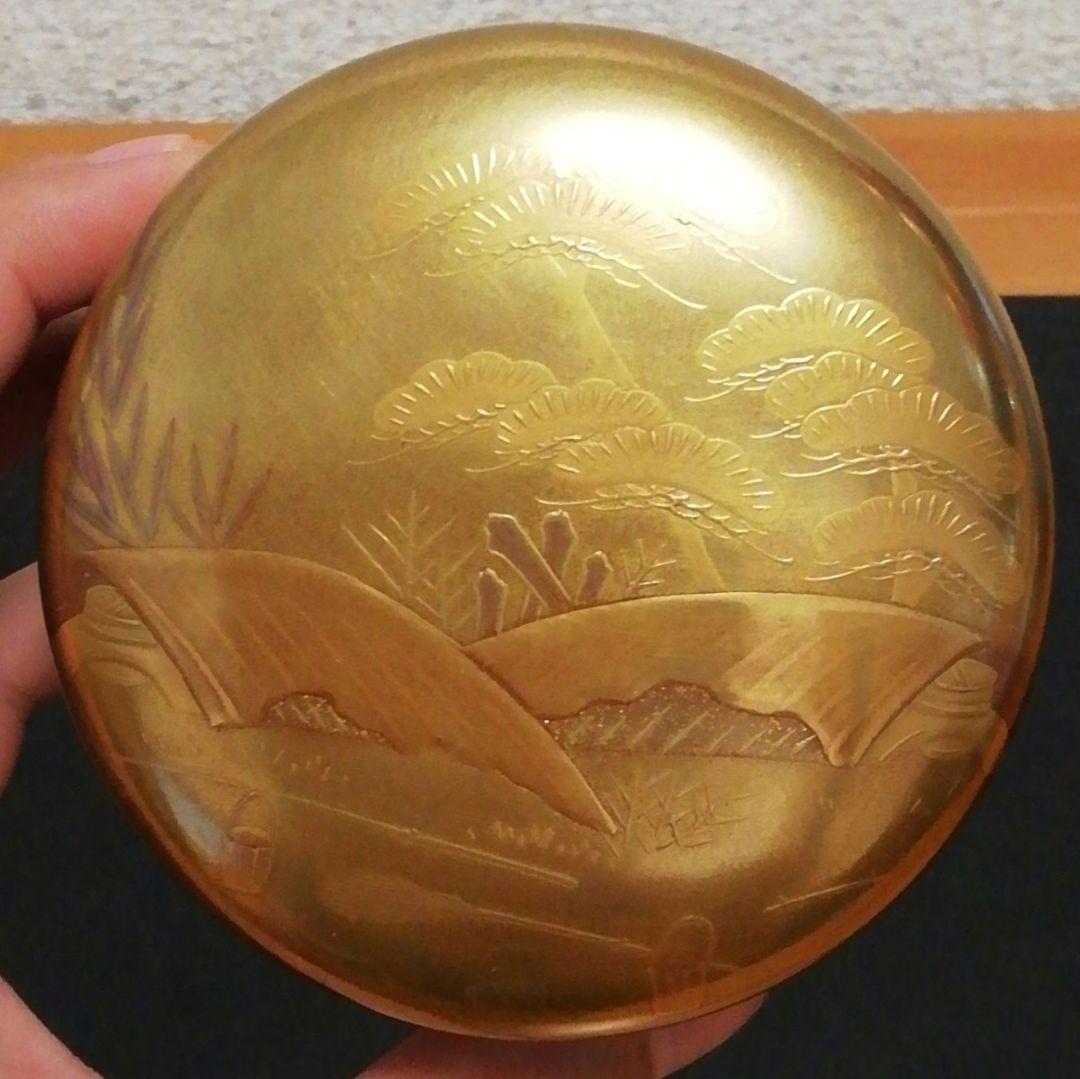 章作　蒔絵　塩釜　平棗　共箱　茶道具