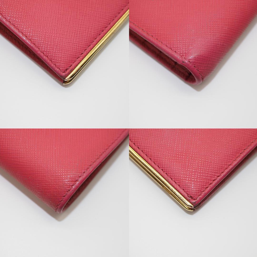 PRADA プラダ サフィアーノ レザー 二つ折り財布 ピンク系 ゴールド金具