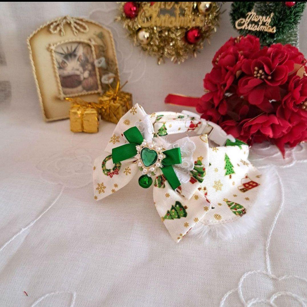 あいら、クリスマスシリーズ(スノーフレーク)わんちゃん猫ちゃん用襟つき首輪