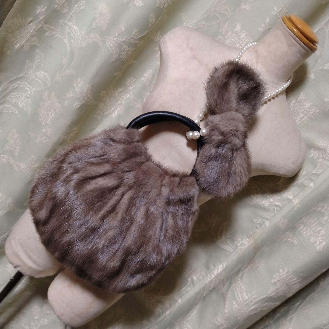 新品未使用✩ブルーアイリスミンク✩ファーバッグ✩リボン有り✩ミンク✩ハンドバッグ