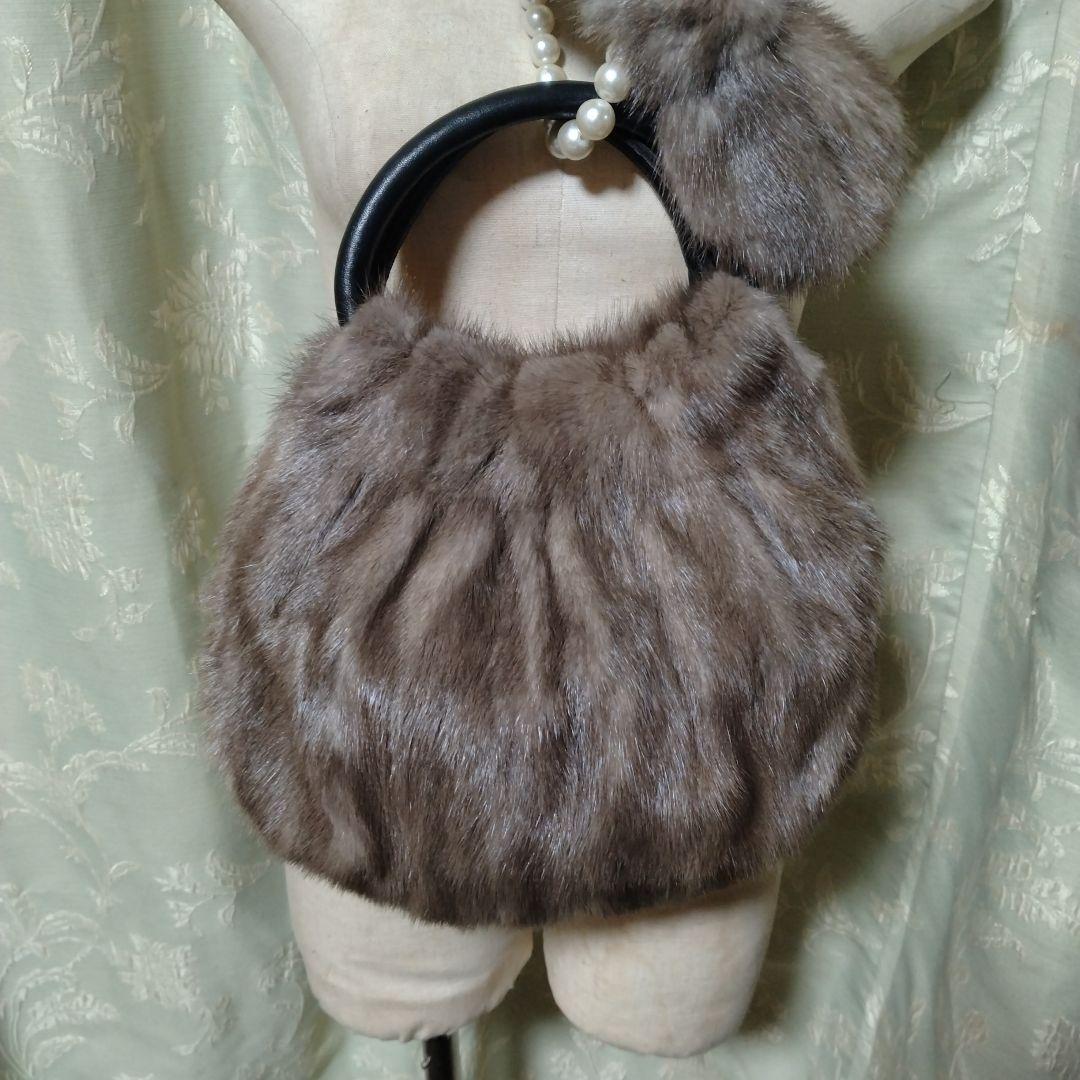 新品未使用✩ブルーアイリスミンク✩ファーバッグ✩リボン有り✩ミンク✩ハンドバッグ