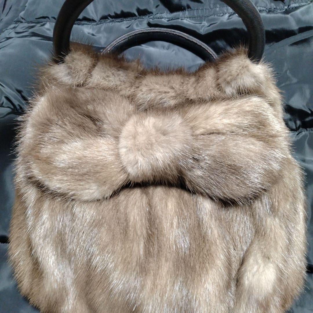 新品未使用✩ブルーアイリスミンク✩ファーバッグ✩リボン有り✩ミンク✩ハンドバッグ