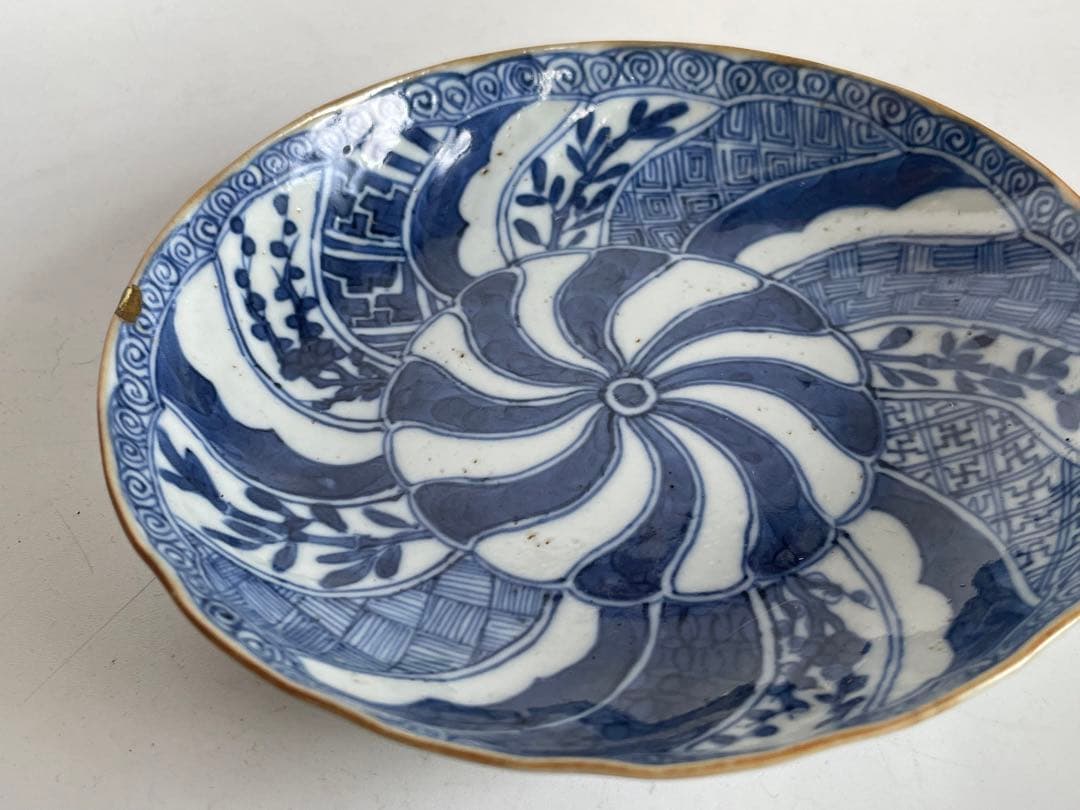 中国骨董　アンティーク　祥瑞　捻文様　縁錆　五寸皿　銘々皿　景徳鎮　古染付