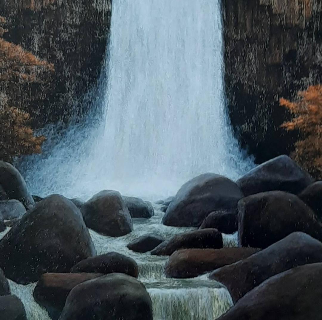 村山孝夫、「滝(苗名滝)」、希少画集の額装画、四季、風景、人気作品