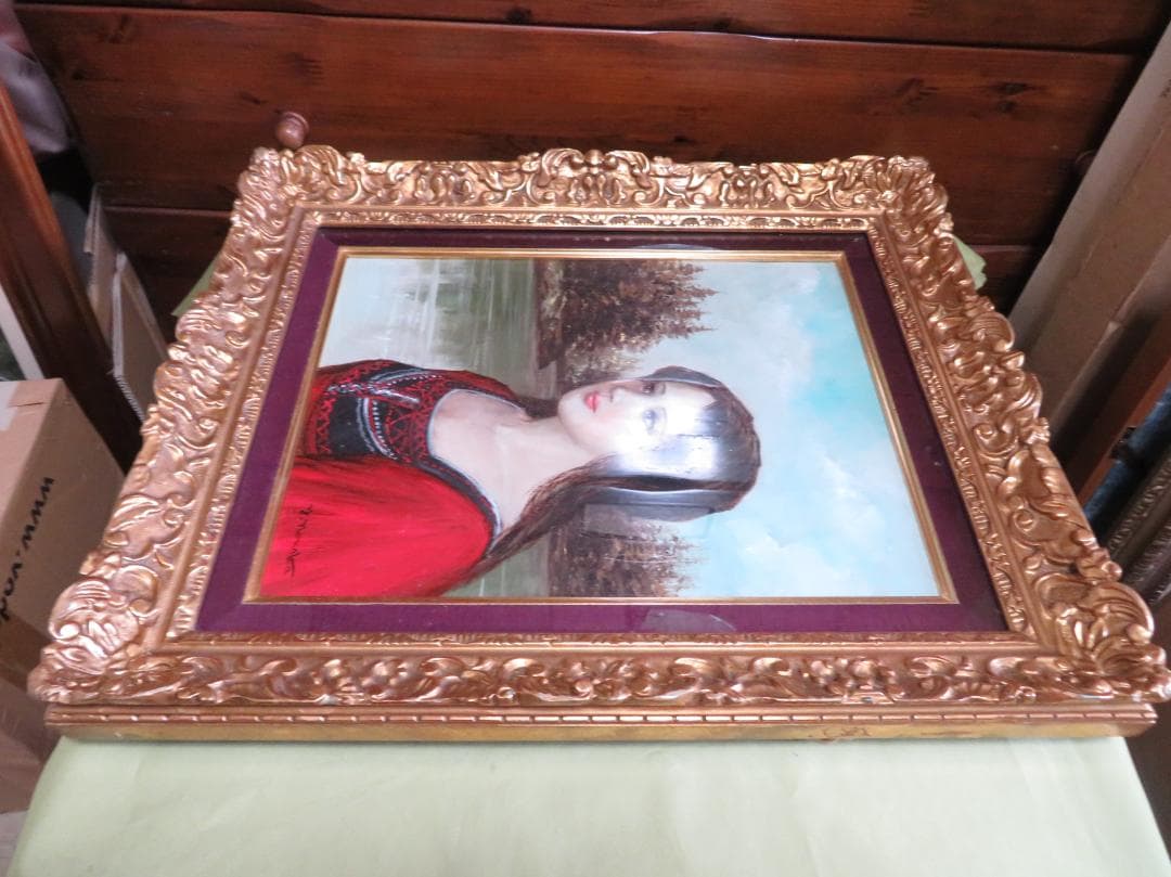 能仲ヤツヲ　「湖の女」　油彩　F6号　　モダンアート会員　叙情とロマンの世界