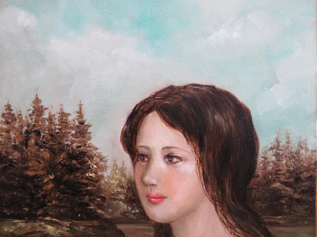 能仲ヤツヲ　「湖の女」　油彩　F6号　　モダンアート会員　叙情とロマンの世界