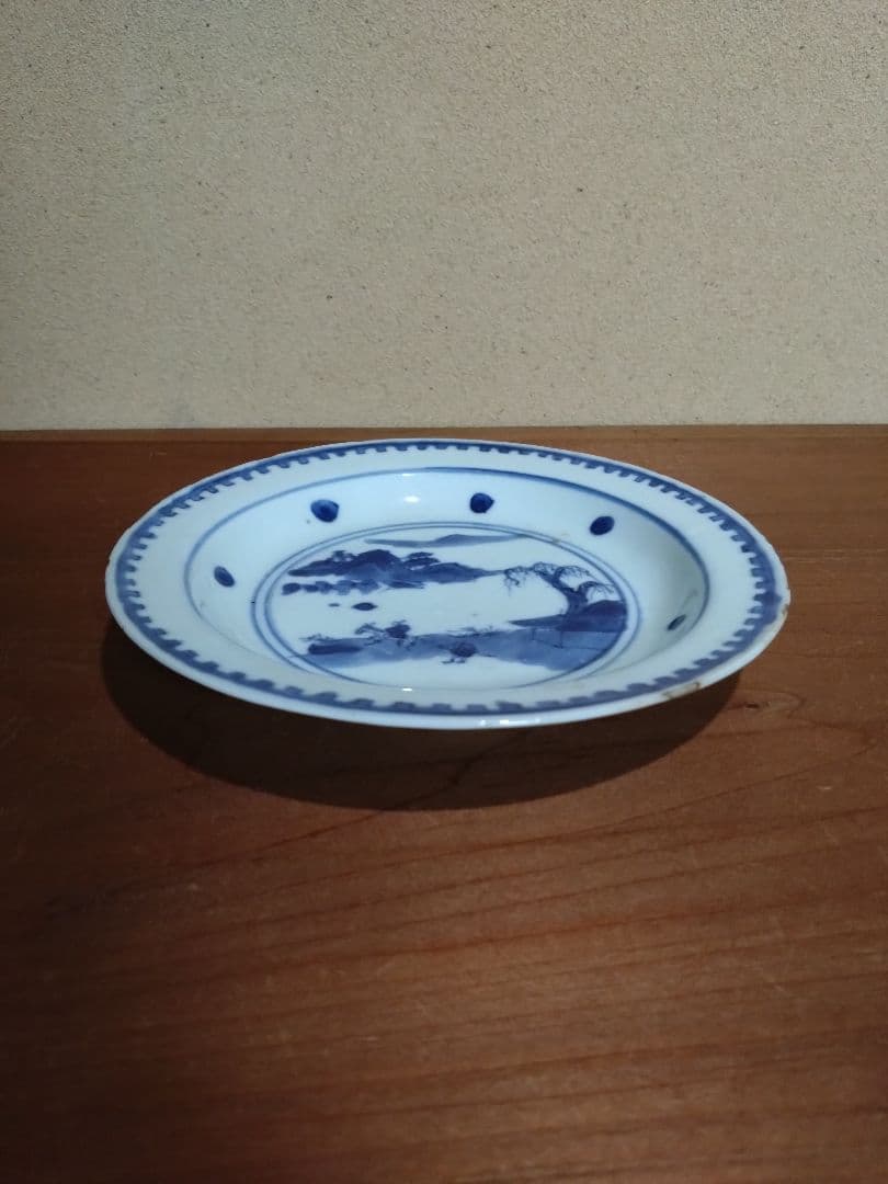 古染付 人物 山水紋 五寸皿