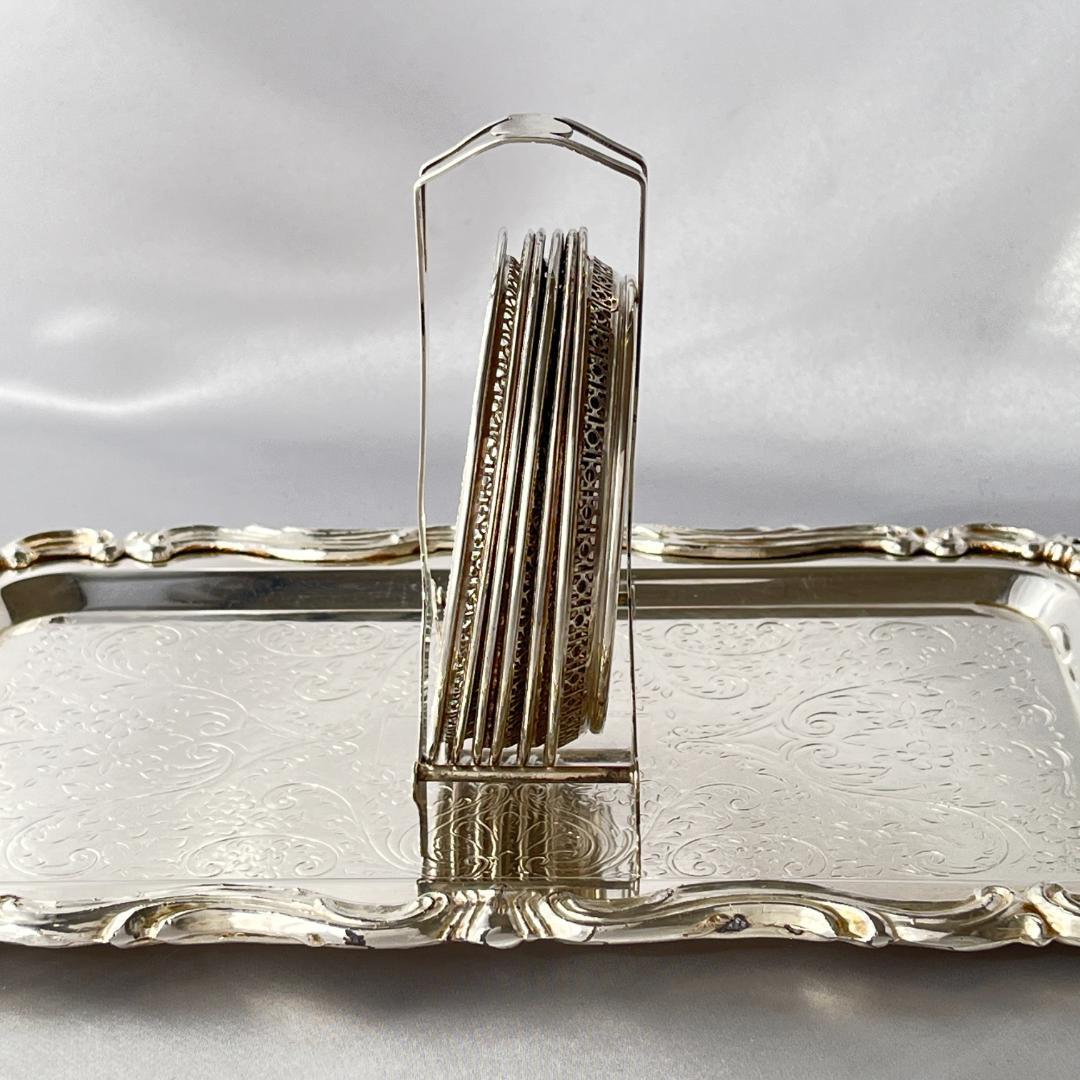 【Webster】【純銀 / ガラス】 透かしのコースター 6枚 スターリング