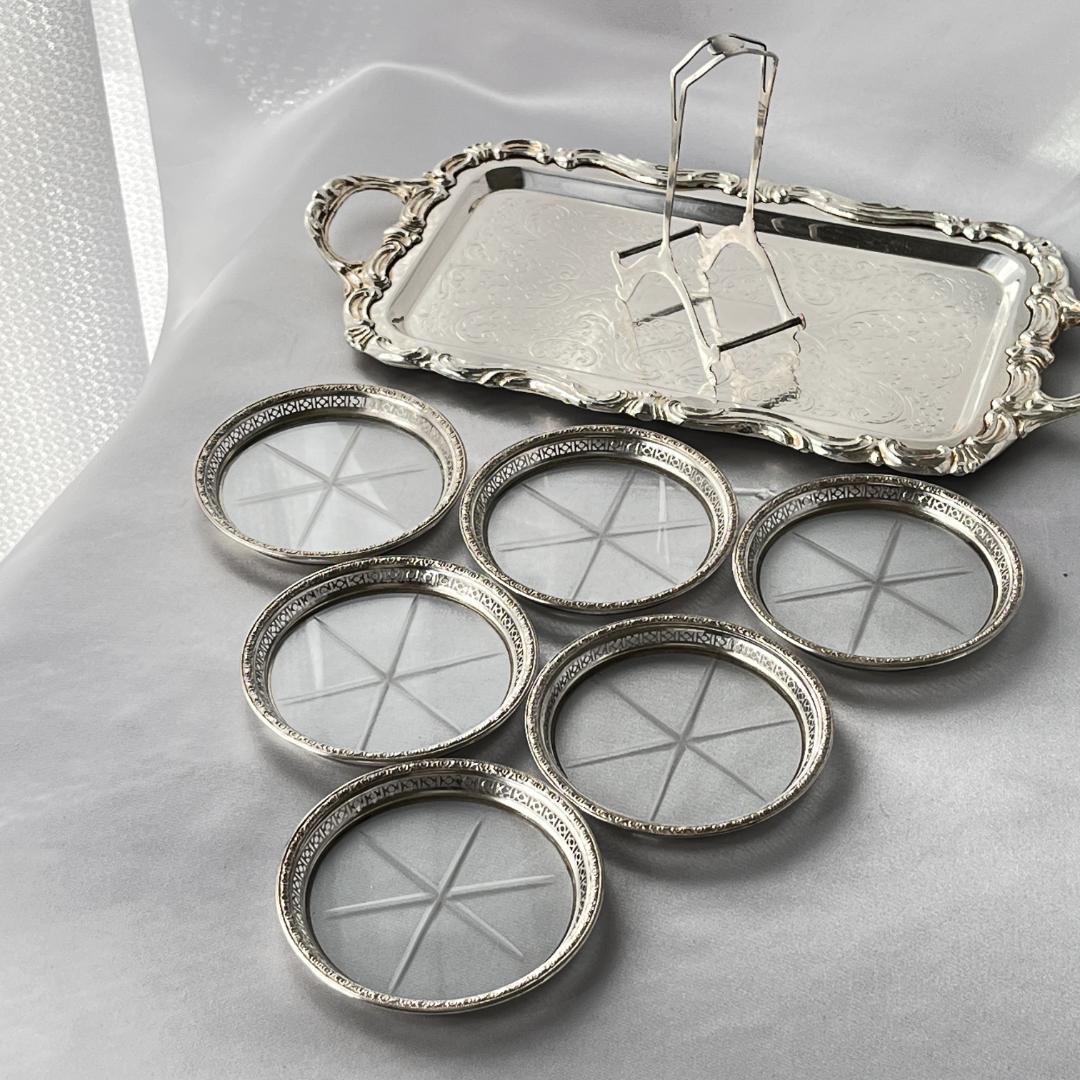 【Webster】【純銀 / ガラス】 透かしのコースター 6枚 スターリング