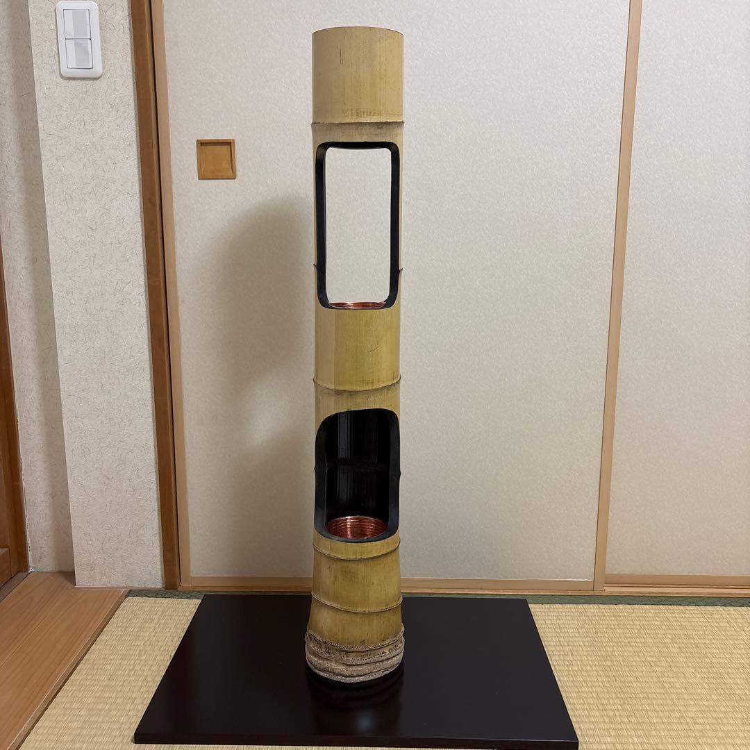 50 美品　根付き　三重切り　三重切　 生け花　生花　竹花入れ　竹筒　華道具