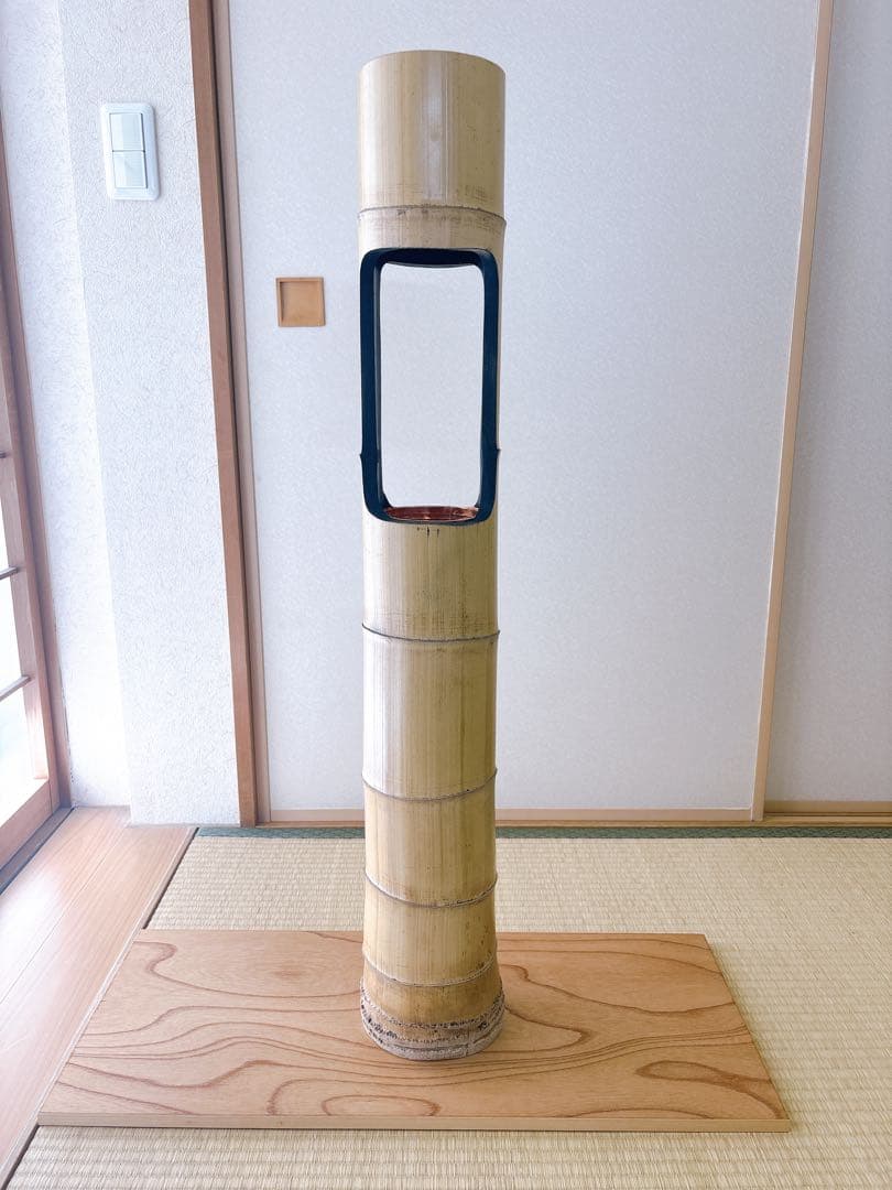 50 美品　根付き　三重切り　三重切　 生け花　生花　竹花入れ　竹筒　華道具