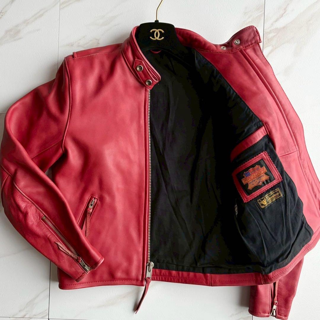 美品◆ハーレーダビッドソン シングル ライダース レザー ジャケット S 赤