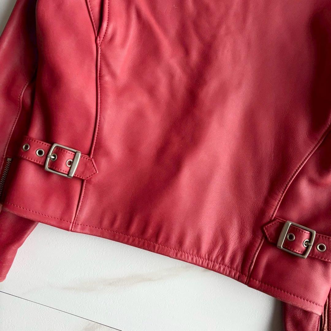 美品◆ハーレーダビッドソン シングル ライダース レザー ジャケット S 赤