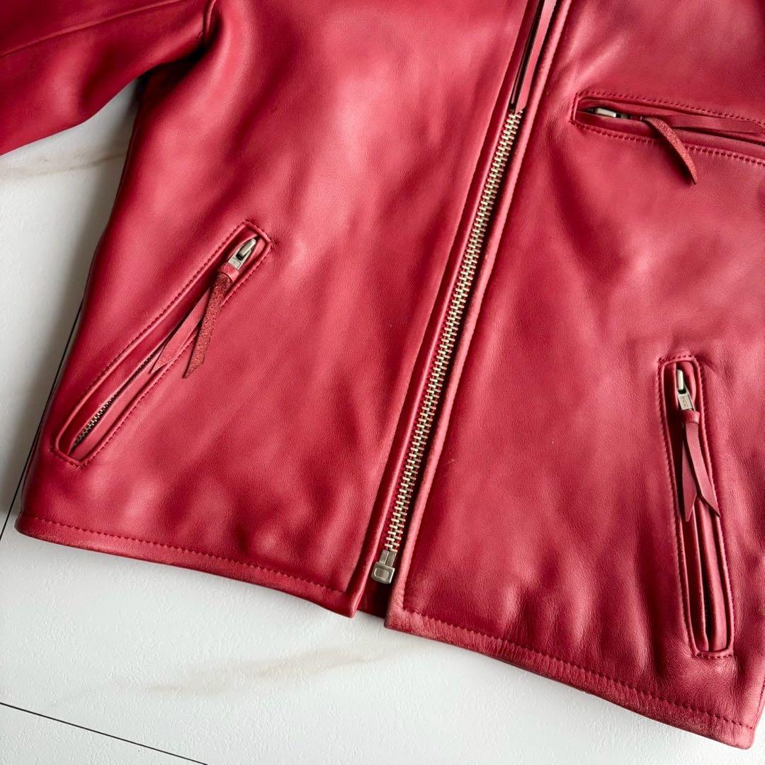 美品◆ハーレーダビッドソン シングル ライダース レザー ジャケット S 赤