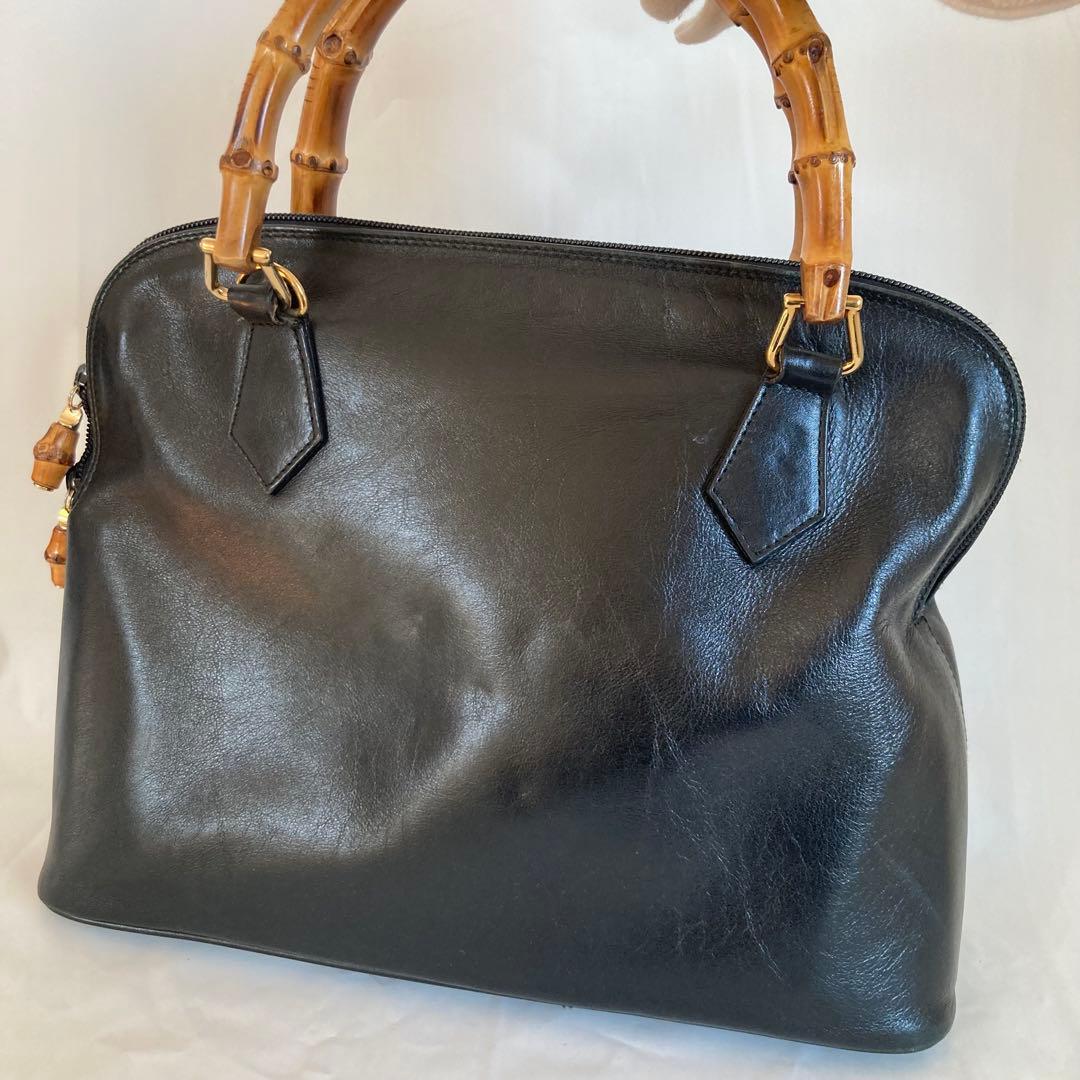 GUCCIバンブーハンドル 黒レザーハンドバッグ