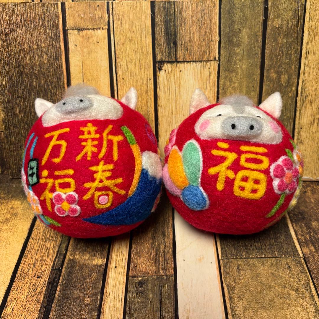 白馬赤だるま2点♡女の子だるま♡馬青だるま【羊毛フェルト・アクレーヌ】干支