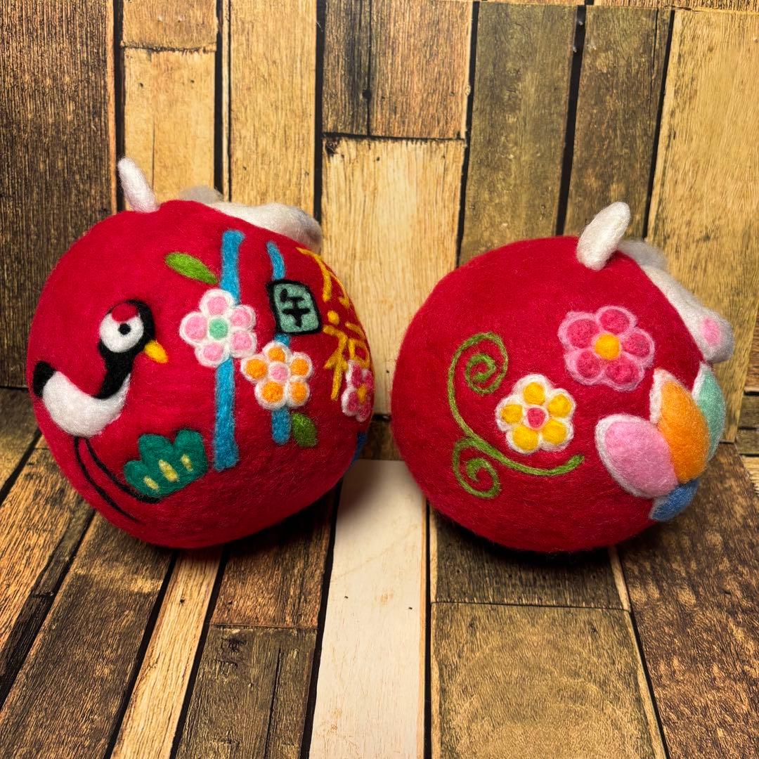 白馬赤だるま2点♡女の子だるま♡馬青だるま【羊毛フェルト・アクレーヌ】干支