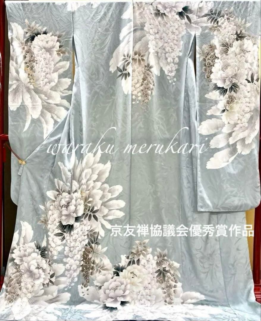 ♦︎くすみ水色♦︎銀彩加工♦︎豪華刺繍♦︎牡丹紋♦︎成人式♦︎