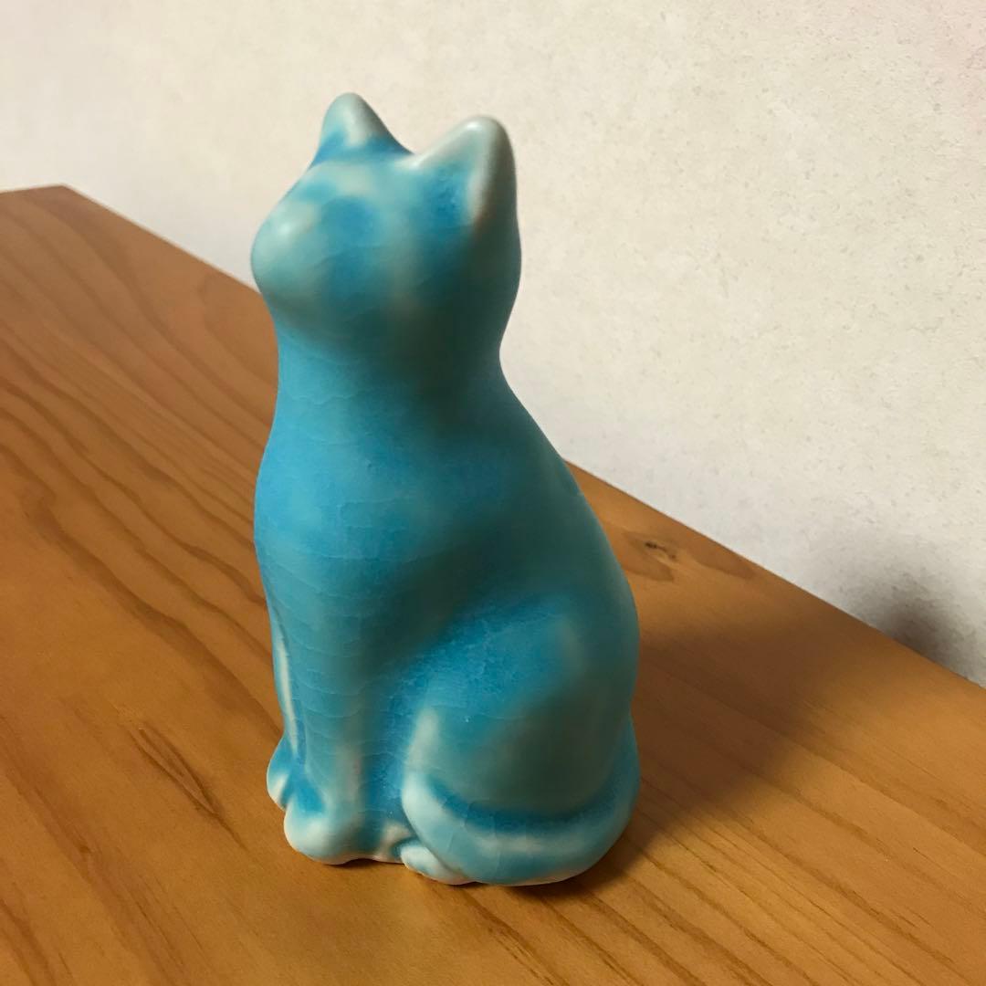 石垣島　やちむんブルー　陶器　猫