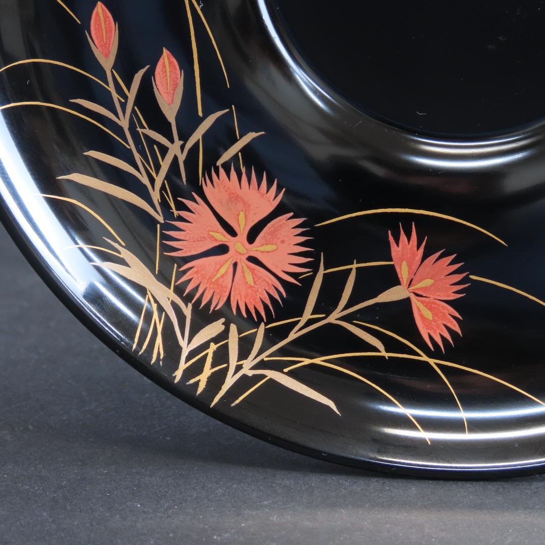 ⭕392 美品 輪島塗 木製漆塗 なでしこ図 蒔絵 茶托5客 桐箱 煎茶道具