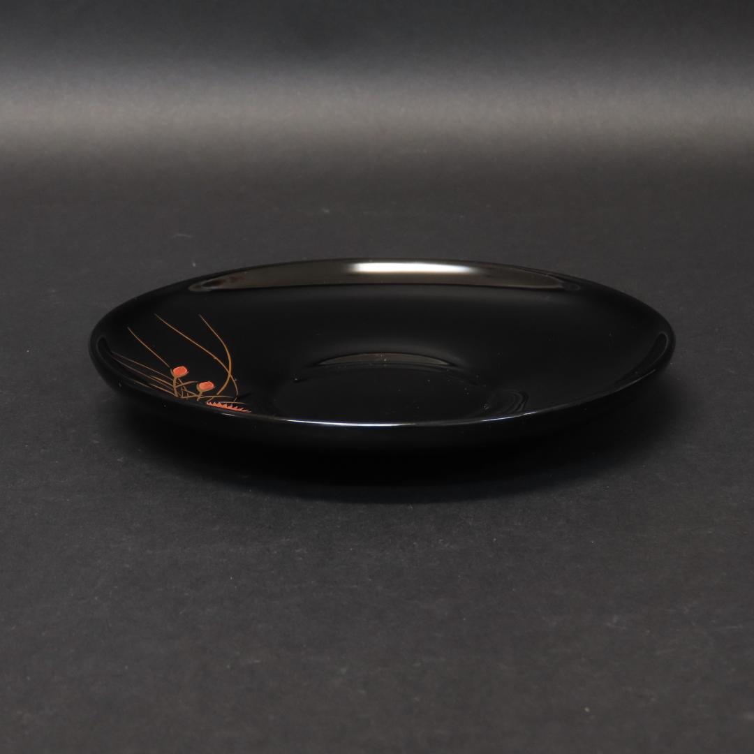 ⭕392 美品 輪島塗 木製漆塗 なでしこ図 蒔絵 茶托5客 桐箱 煎茶道具