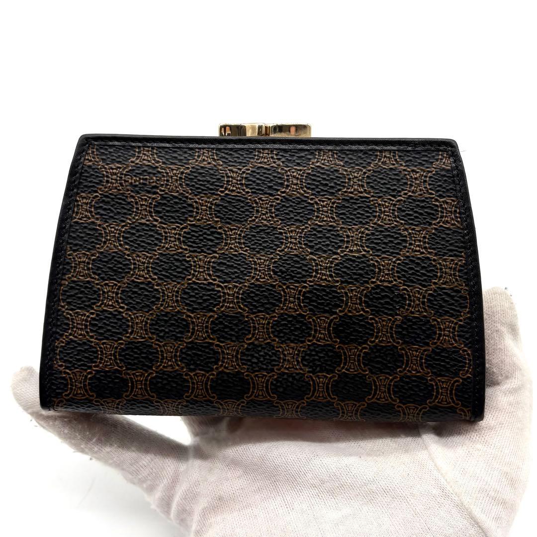 極美品✨セリーヌ マカダム がま口 財布 ポーチ PVC レザー ブラック 希少