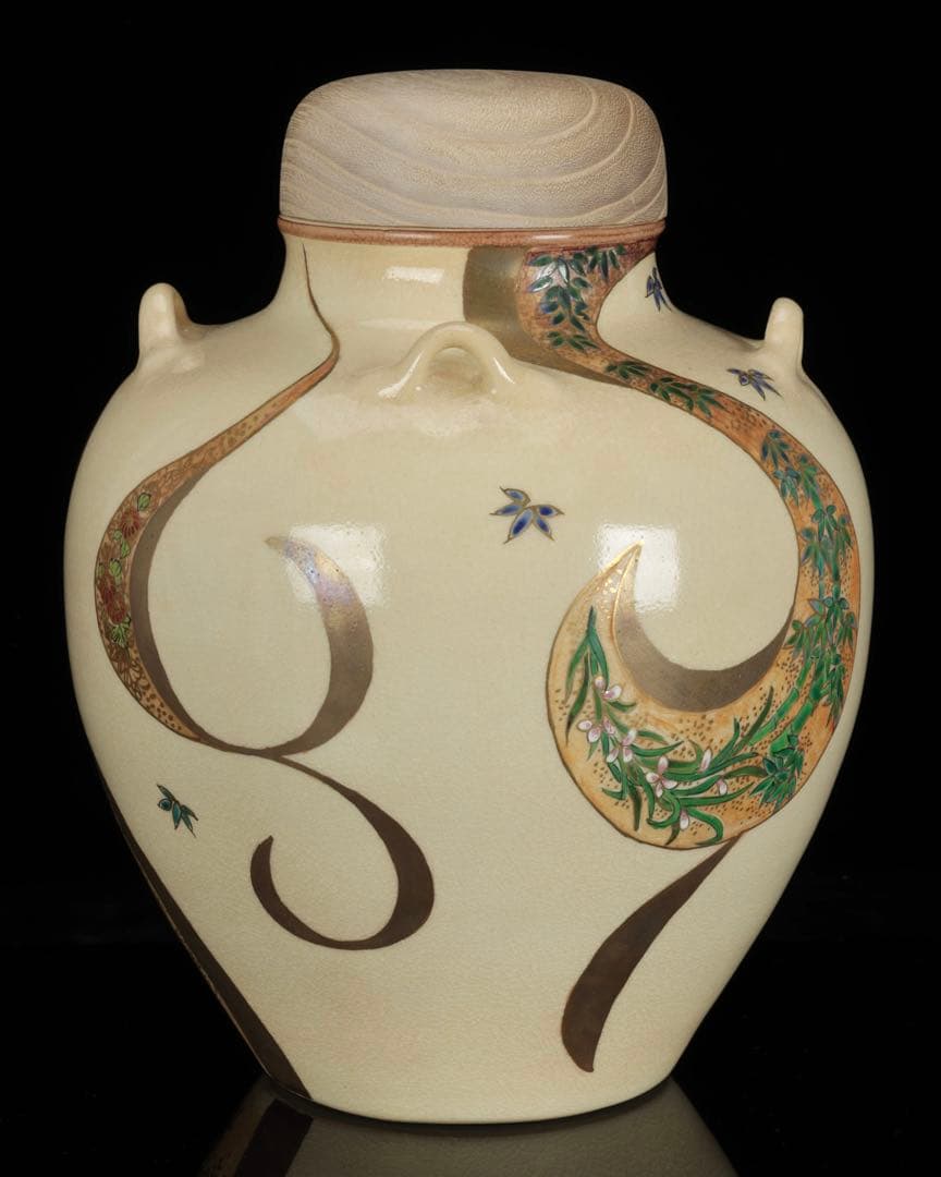 薩摩焼 【中野静鳳】茶道具 四君子絵 茶壺 飾壷 34㎝ 共箱付 古美術 骨董品