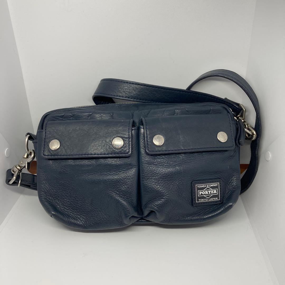 PORTER ネイビー レザー ショルダーバッグ