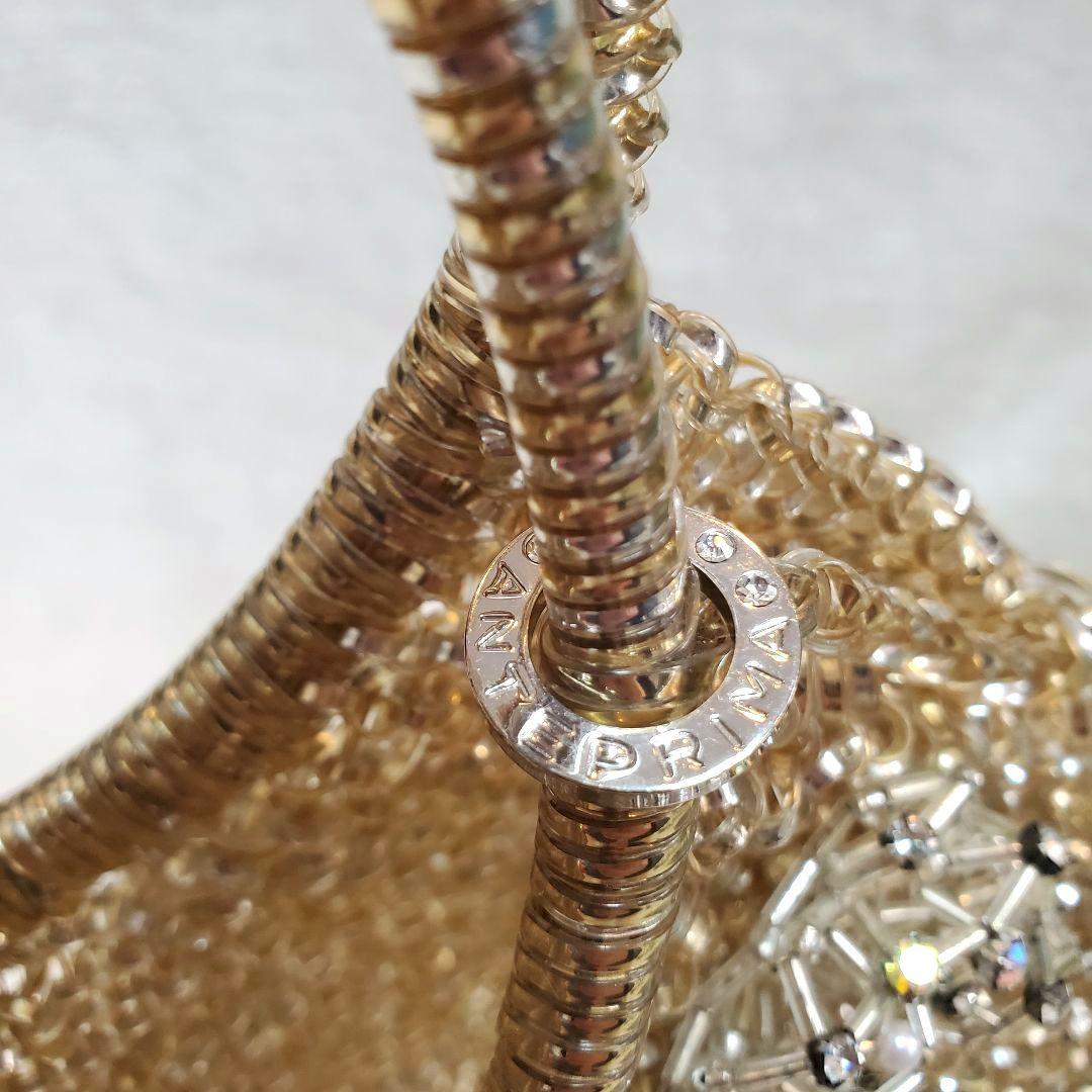 美品 アンテプリマ リボンビジュー　ワイヤーバッグ ラウンド型　シルバーゴールド