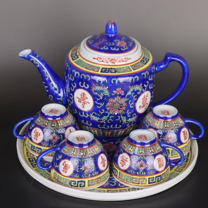 中国 景徳鎮「萬壽無疆」蓋付き スープ鉢　シュガーポット　大鉢 茶釜