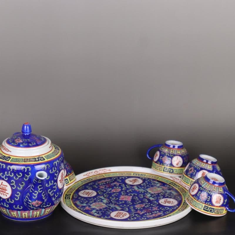 中国 景徳鎮「萬壽無疆」蓋付き スープ鉢　シュガーポット　大鉢 茶釜