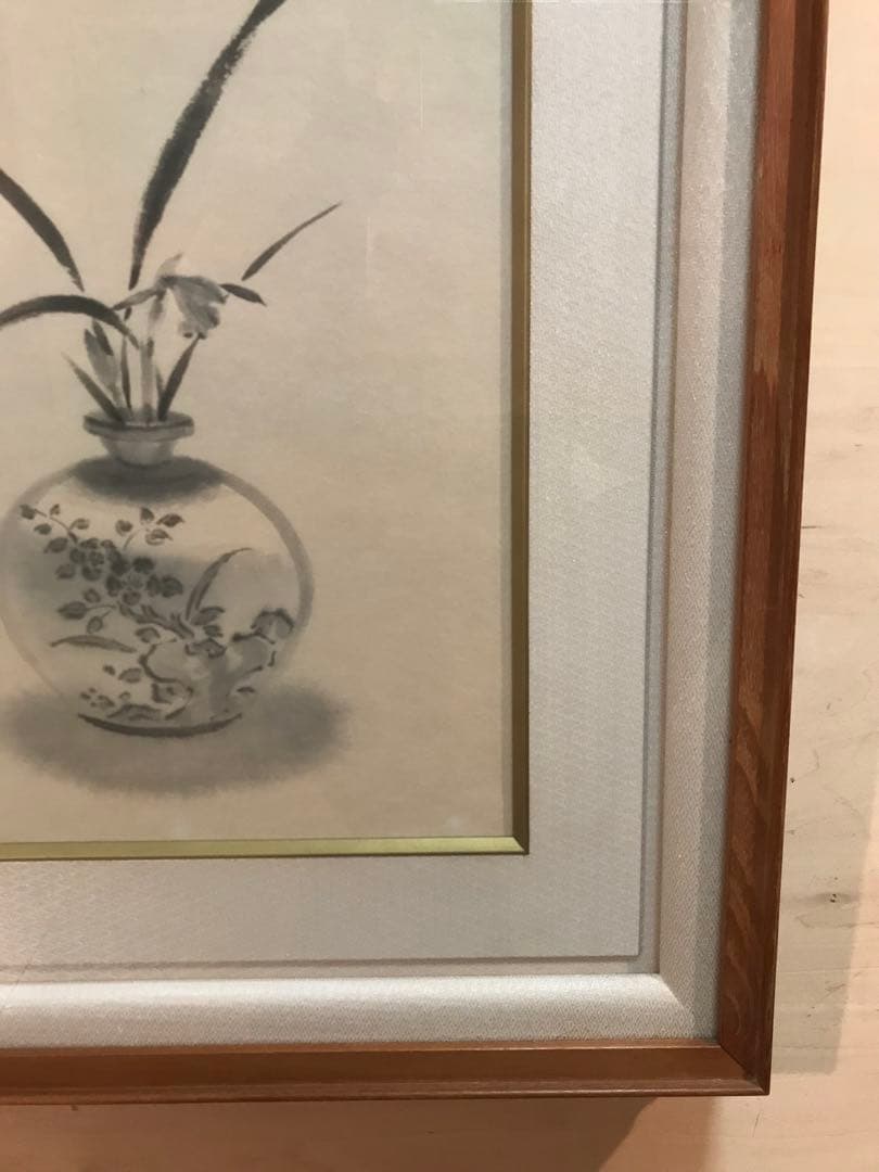 穐月明　「蘭図」　水墨画Ｐ６号　落款・共シール有り