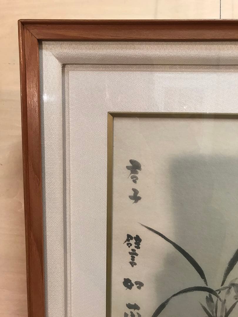 穐月明　「蘭図」　水墨画Ｐ６号　落款・共シール有り