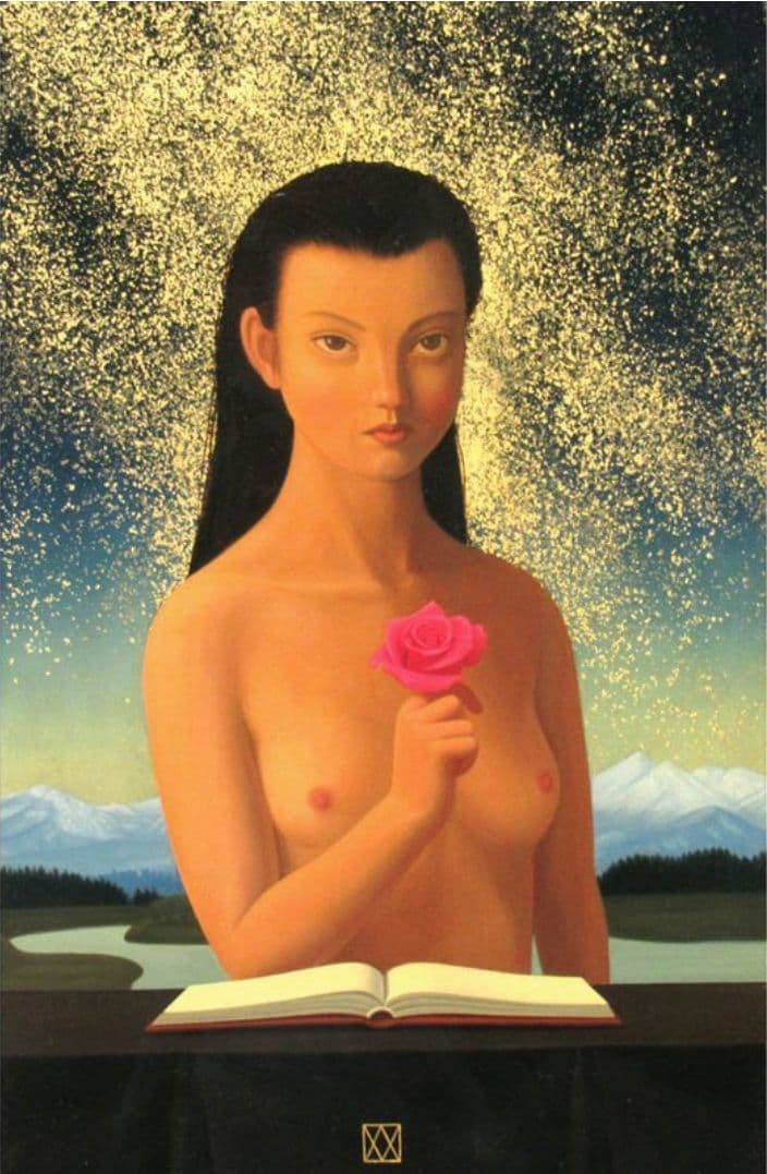 渡部 満 「ナルシス」油彩８号 2001年作　渡部画伯の直筆、真作