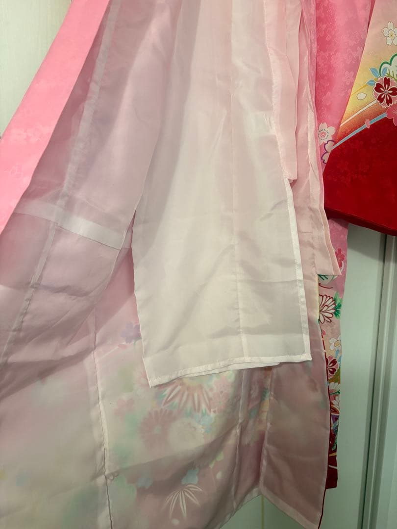 七五三用ピンク赤花柄着物　フルセット