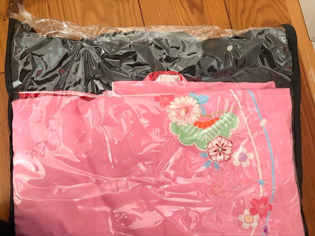 七五三用ピンク赤花柄着物　フルセット