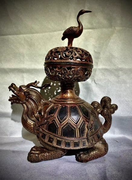 銅器 仏教 竜龍亀香炉 ツル古美術 コレクション品 銅製 工芸品 彫刻装飾品置物