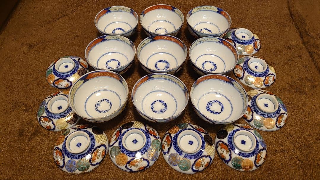 古伊万里　伊万里　色絵　金襴手　蓋碗　蔵出し　９客