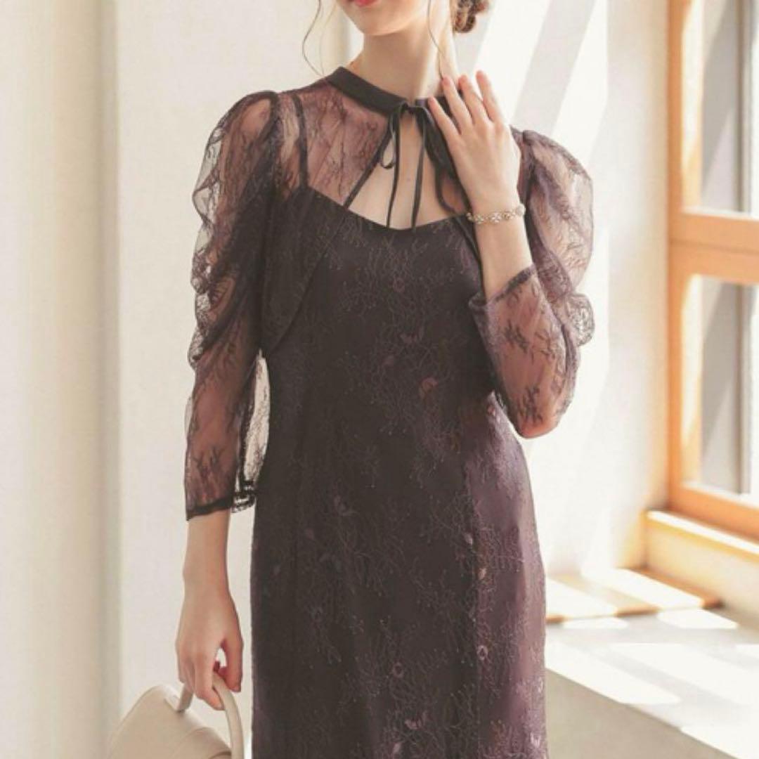 【美品】Dorry Doll ボレロレイヤーレースドレス　チャコールグレー