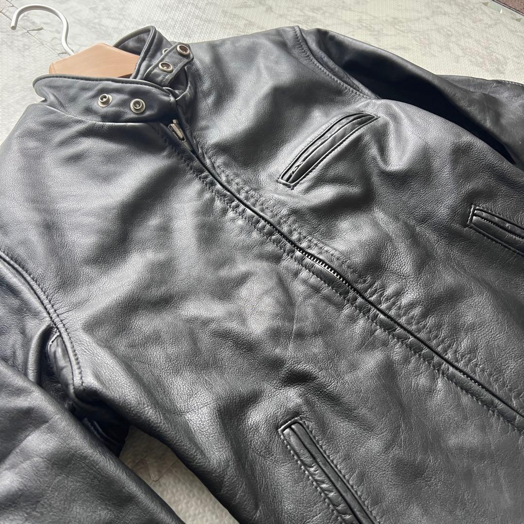美品✨ショット シングルライダージャケット レザー ジップアップ ブラック 38