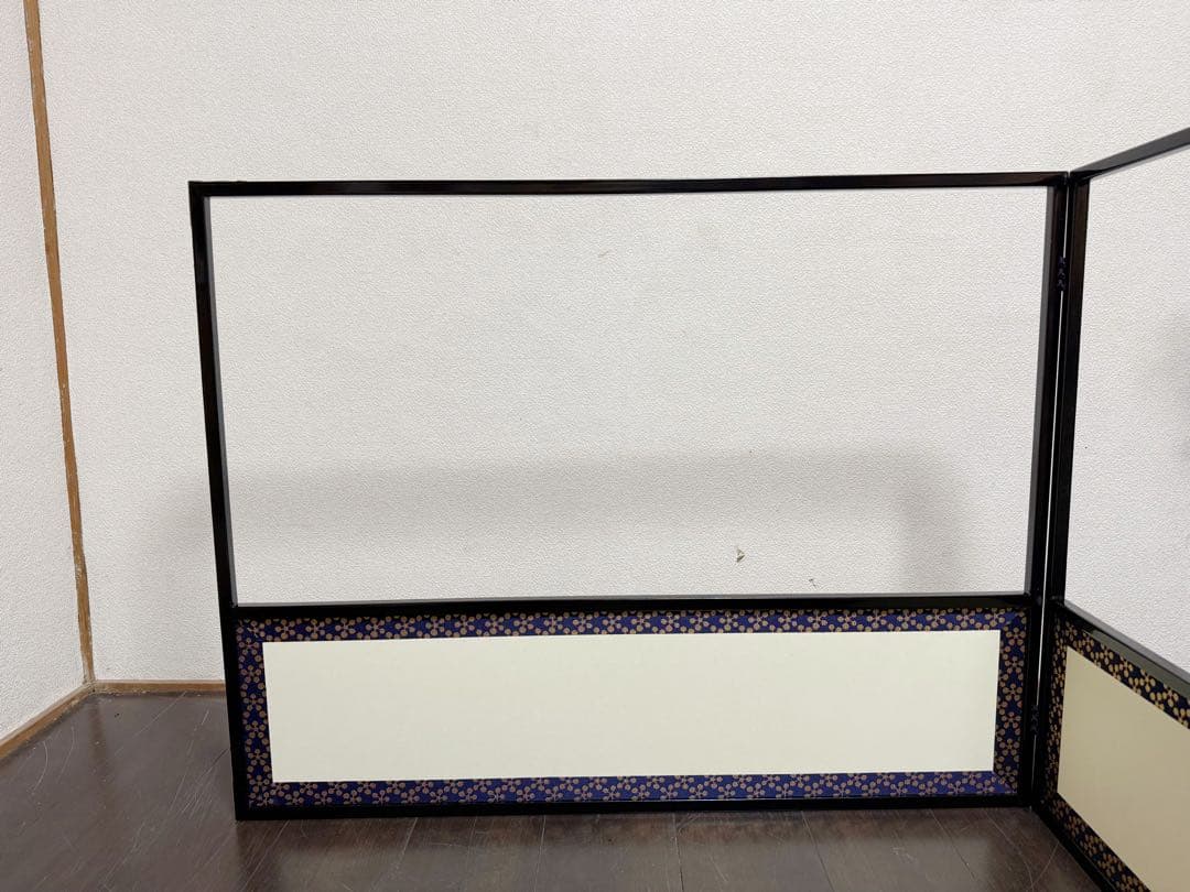 未使用 茶道具 黒塗縁 利休梅 風炉先屏風 裏杉格子網代 両面使い 炉風炉兼用