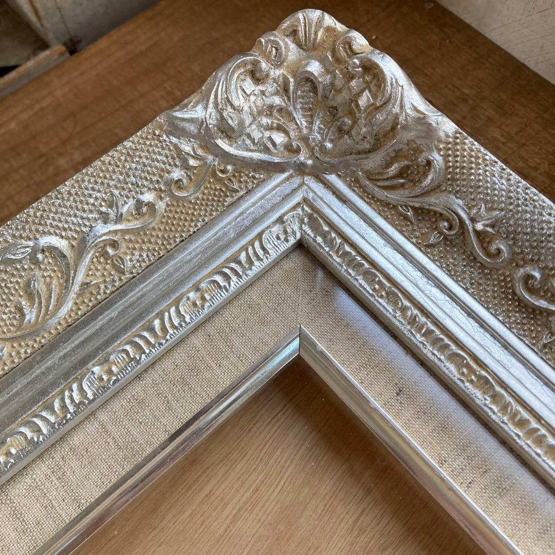 銀河堂 総葉型 P8号 油彩額縁 銀色 シルバーフレーム アートフレーム 箱付き