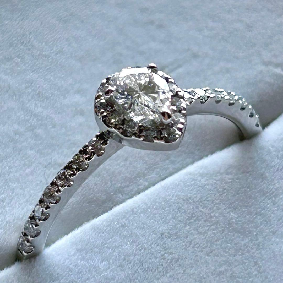 【証明書付】Pt ダイヤモンドリング 0.51ct ペアシェイプ 中指向け 美品